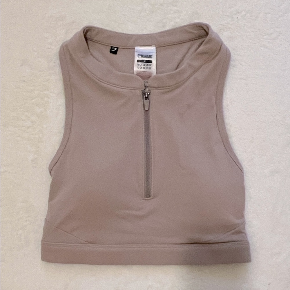 Gymshark Taupe Zip-Up Tank Top
